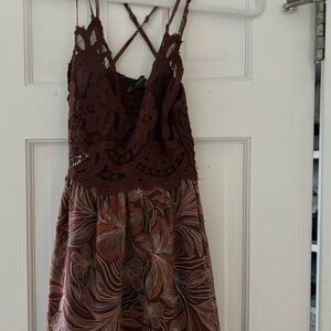 Brown lace top detailed dress